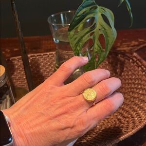 Gold Signet Ring with Engraved Circular Face